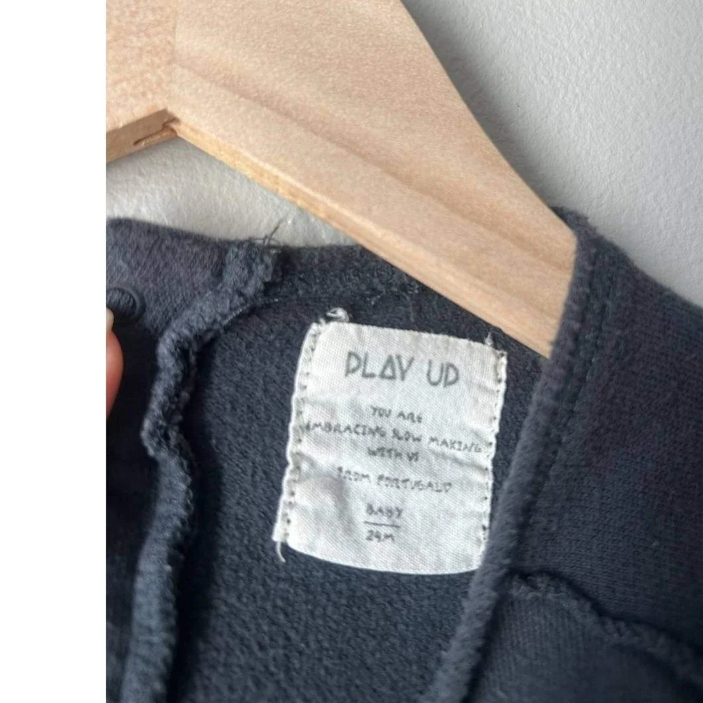 Play Up Baby Organic Cotton Raglan Top 24M Charcoal Elbow Patches Scandi Neutral